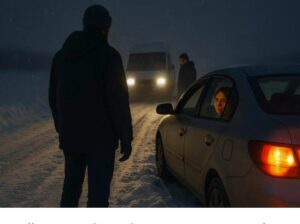 Riidan jälkeen mieheni jätti minut bussipysäkille, seuranaan vain sade. Lähellä sokea vanha nainen kuiskasi: "Kuvittele, että olet lapsenlapseni; kuljettajani on pian täällä. Miehesi tulee katumaan, että jätti sinut kaupungin rikkaimman naisen kanssa."