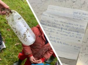 Äiti ja lapset löysivät joen rannalta pullon, jossa oli kirje. Kirjeessä luki: "Tämä on todella uskomatonta..."