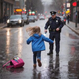 Kersantti huomasi sateessa keskellä katua tytön, jolla oli vaaleanpunainen reppu. Mutta nähdessään poliisin tyttö pudotti reppunsa ja juoksi jonnekin pakoon.